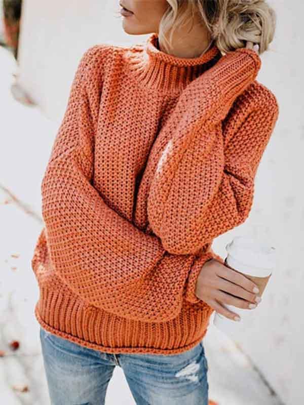 Stunncal  High Neck Solid Color Sweater