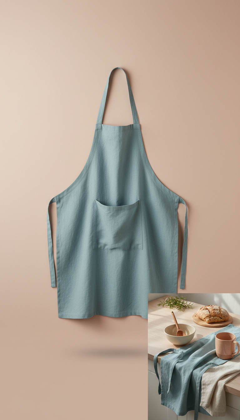 Linen kitchen apron in Dove Blue
