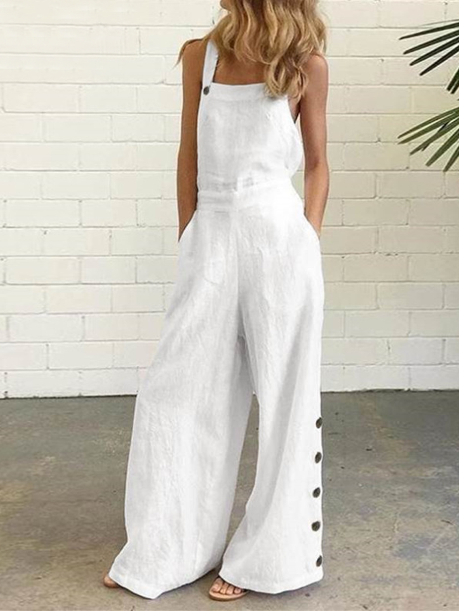 Stunncal Casual Solid Buckle Square Collar Regular Jumpsuits(5 Colors)