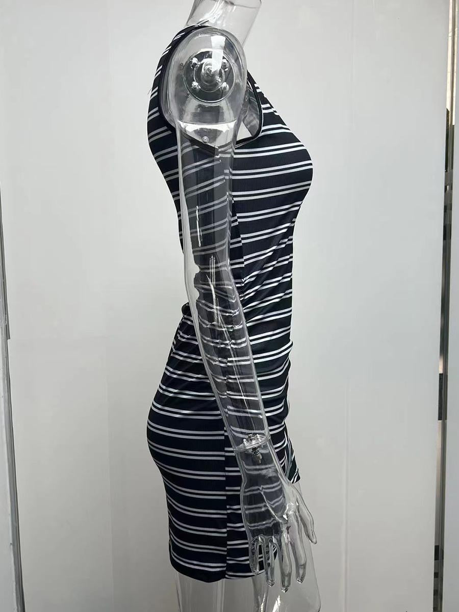 Stunncal Striped Round Neck Dress(8 Colors)
