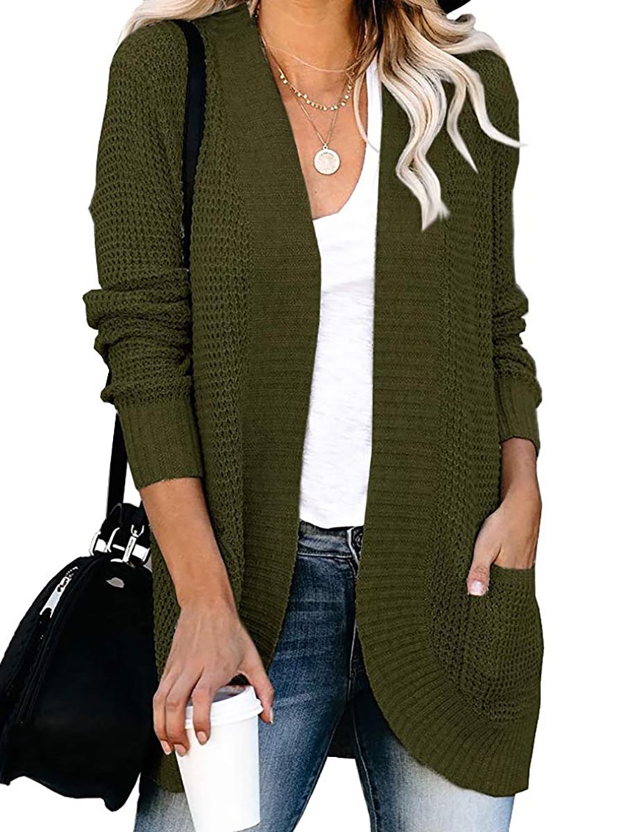 Stunncal Solid Color Long Sleeve Knitted Cardigan（5 colors）