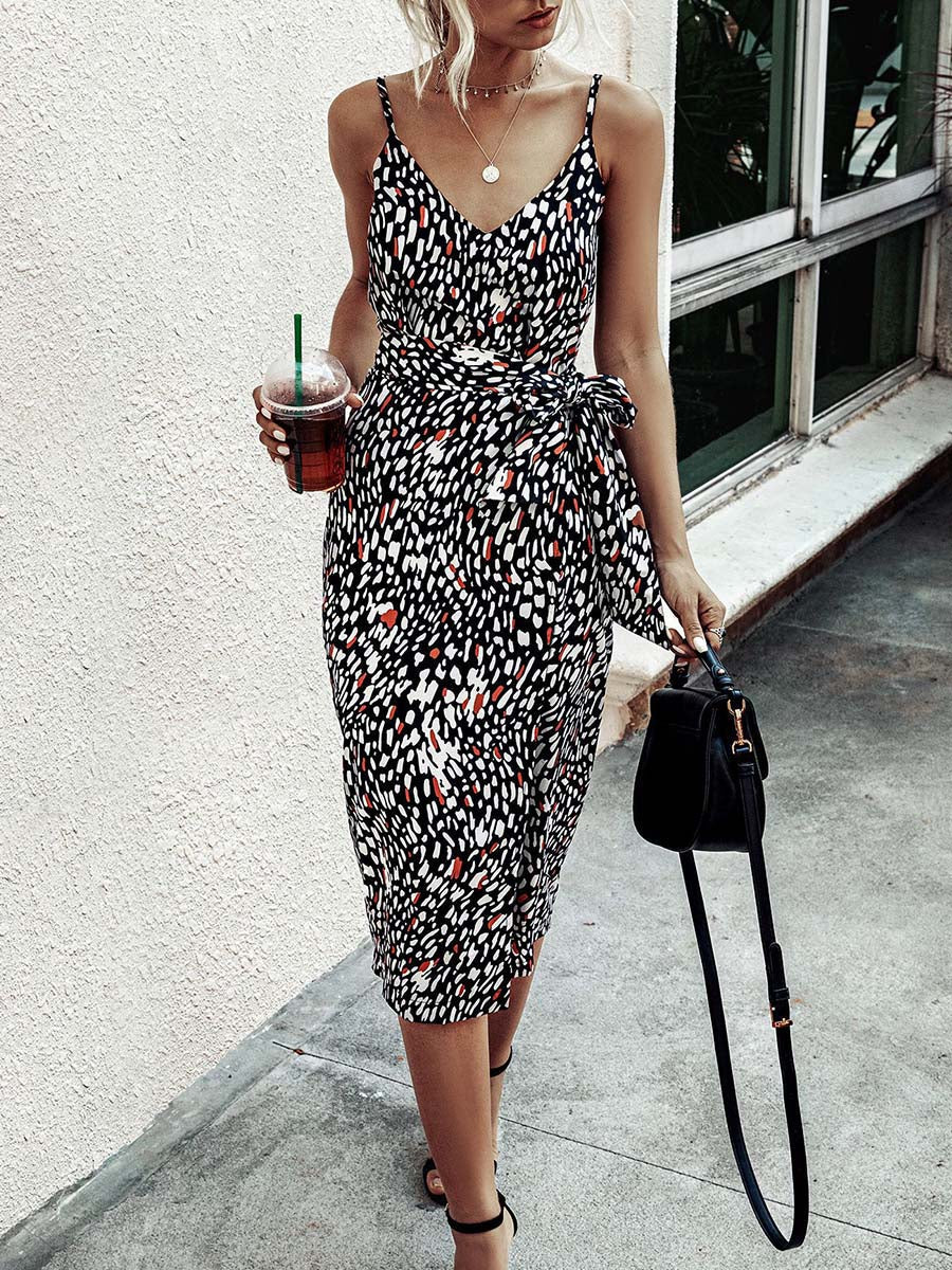 Stunncal Print Dress With Belts