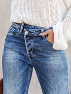 Stunncal Casual Street Solid Make Old Asymmetrical Straight Denim Jeans