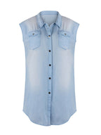 Stunncal Sleeveless Buttoned Shirt Denim Dress
