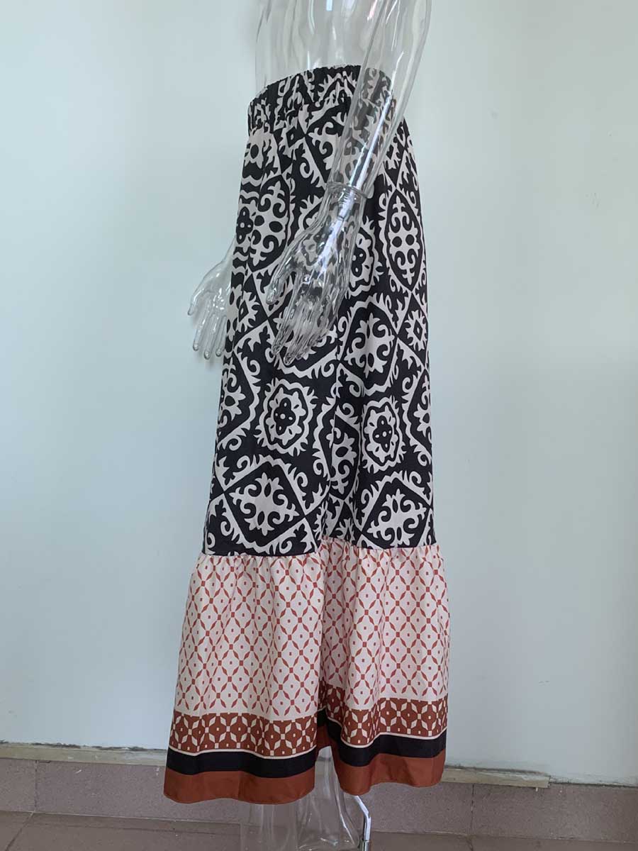 Stunncal Printed Loose Patchwork Hem Dress
