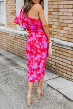 Stunncal One shoulder Tulip Hem Printed Dress