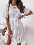 Stunncal Hollow O Neck Flares Sleeve Dress
