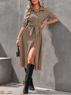 Stunncal Long Solid Color Cardigan Long Sleeve Hem Dress