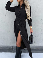 Stunncal Long Solid Color Cardigan Long Sleeve Hem Dress