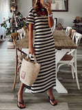 Stunncal Striped printed v-neck long skirt