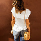 Stunncal Lace Ruffle Round Neck Top