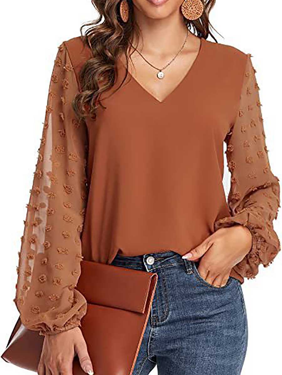 Stunncal V-Neck Chiffon Long Sleeve Top