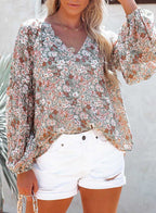 Stunncal V-neck Floral Chiffon Shirt