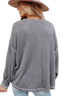 Stunncal Waffle Drop Sleeve Loose Casual Top（6 colors）