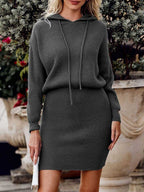 Stunncal Solid Color Hooded Waisted Knit Wrap Skirt