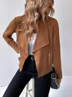 Stunncal Leather Velvet Lapel Long Sleeve Zipper Jacket