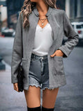 Stunncal Elegant Solid Patchwork Mandarin Collar Outerwear