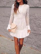 Stunncal Lace Pleated Ruffle Dress